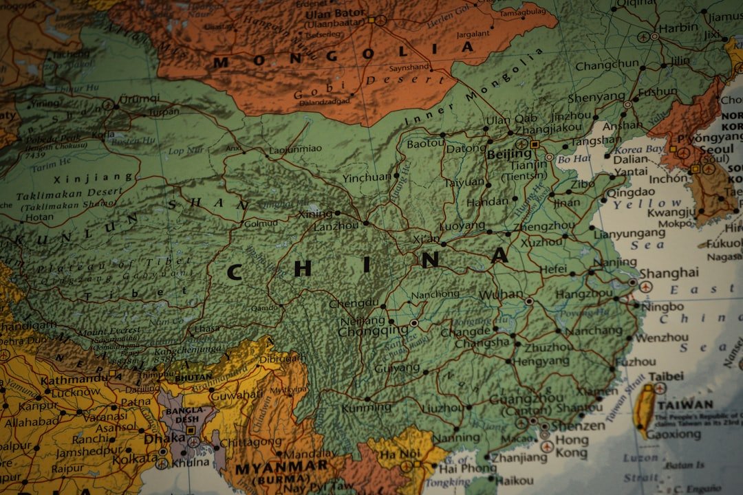 Services China as pictured on the world map, includes coronavirus region wuhan.